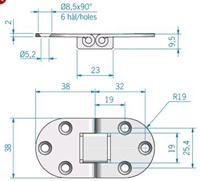 Roca tafelbladscharnier - RVS - 76 x 38 - model 440401-2