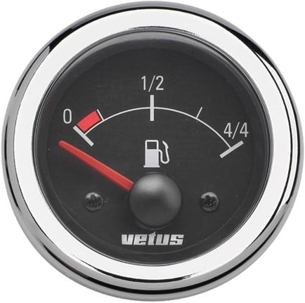 VETUS Brandstofmeter - 12V - Zwart/chroom - inbouwmaat 52 mm