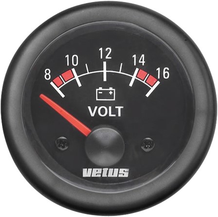 VETUS Voltmeter - 12V - zwart/chroom - inbouwmaat 52 mm