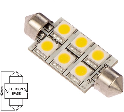 NauticLED  Buis 42mm 10-30VDC 1.2W/10W WW