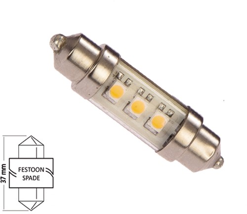 NauticLED  Buis 37mm 10-16VDC 0.6W/5W WW