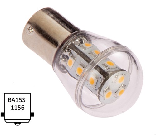 NauticLED  Ba15S enkel 10-35VDC 1.6W/15W, WW