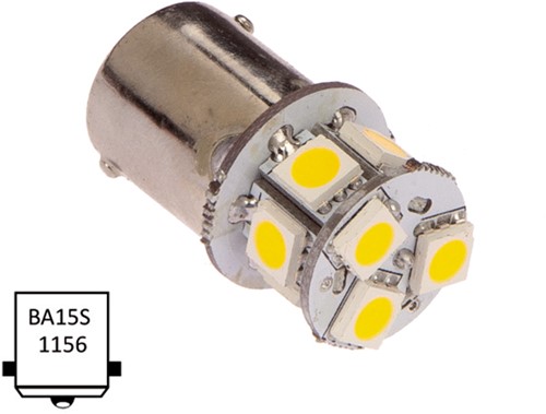 NauticLED  Ba15S enkel 10-30VDC 1W/10W WW
