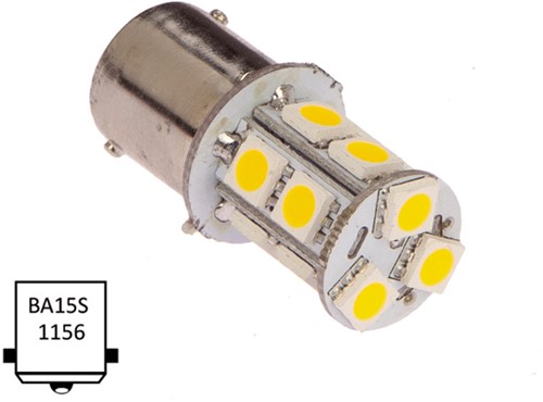 NauticLED  Ba15S enkel 10-30VDC 2W/20W WW