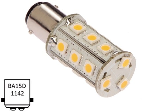 NauticLED  Ba15D dubbel 10-30VDC 2.6W/25W WW