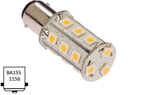 NauticLED  Ba15S enkel 10-30VDC 2.6W/25W WW