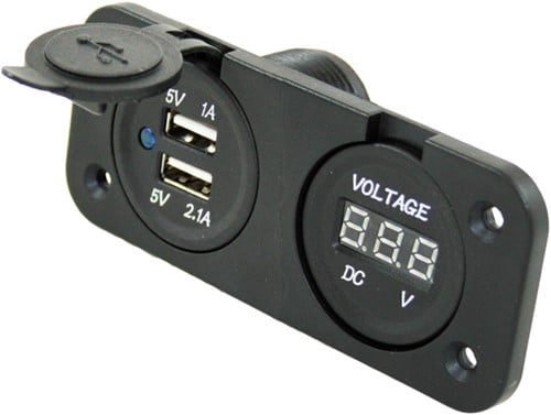 Haba  USB 12V Voltmeter+2x uitvoer inb