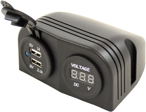Haba  USB 12V Voltmeter+2x uitvoer opb