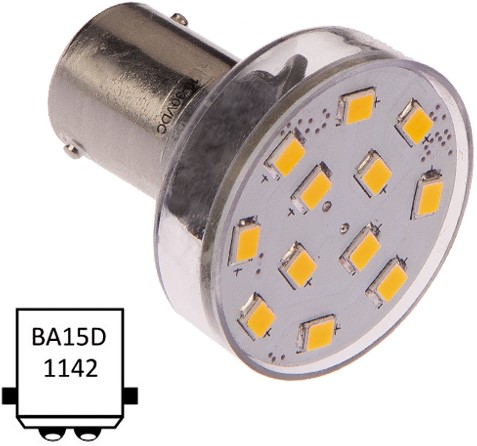 NauticLED  Ba15D dubbel 10-35VDC 2.1W/20W WW