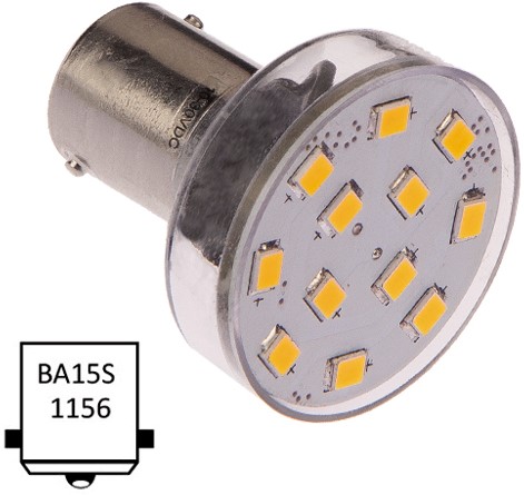 NauticLED  Ba15S enkel 10-35VDC 2.1W/20W WW