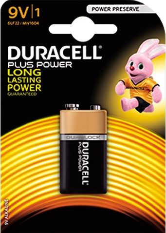Duracell batterij 9 V.
