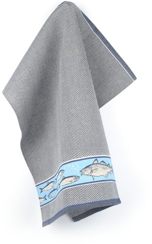 Bunzlau Castle Theedoek Fish - navy Blue - 65 x 65 cm