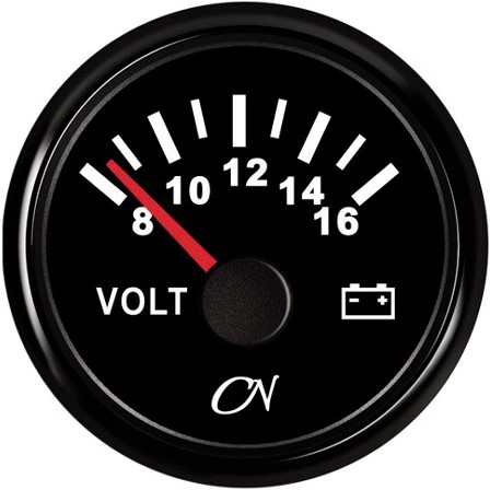 CN Voltmeter 8-16V zwart/zwart - 52 mm