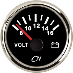 CN voltmeter 8-16V - 52 mm - zwart/chroom