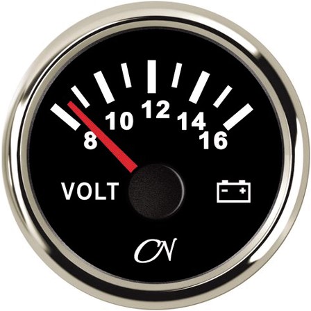 CN Voltmeter 8-16V zwart/chroom - 52 mm