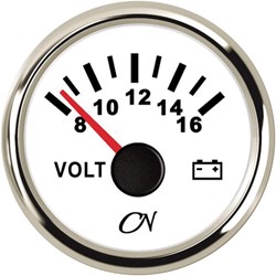 CN voltmeter 8-16V - 52 mm - wit/chroom