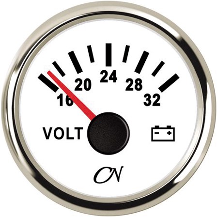 CN Voltmeter 16-32V wit/chroom - 52 mm
