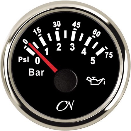 CN Oliedrukmeter 0-5 Bar zwart/chroom - 52 mm