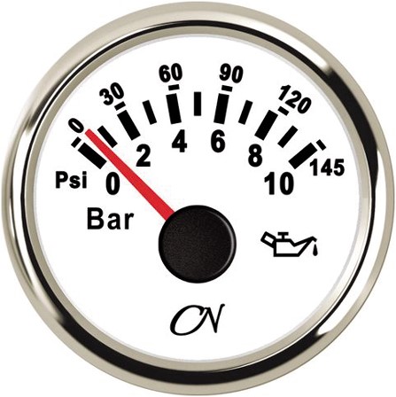 CN Oliedrukmeter 0-10 Bar wit/zwart - 52 mm