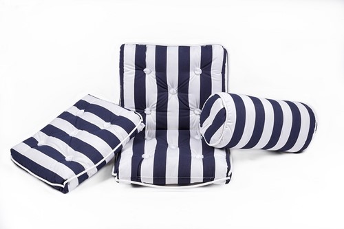Kapok Kussen - Rol - blauw/wit - Ø 19 x 45 cm
