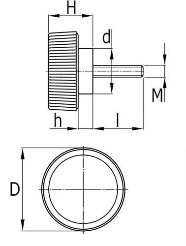 Kartelknop fijn vertand PA Ø14mm met draadeind M4X10mm