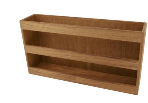 Teak houten dubbel tijdschriften rek - 46,5 x 10,6 x 24,1 cm