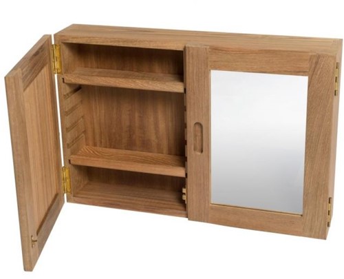 Teak houten kast met 2 spiegeldeuren - 38 x 12 x 56 cm