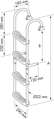 Plastimo RVS Zwemtrap met 4 treden opklapbaar - 2 vast, 2 klapbaar - horizontale montage