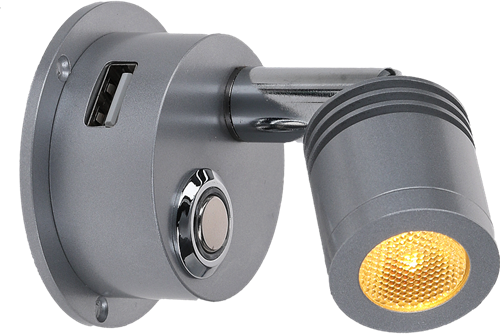 NauticLED WR04 10-30VDC 1.2/10W, WW ø28x80mm Leeslamp met USB