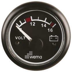 Wema voltmeter 12/24V - zwart - 52 mm