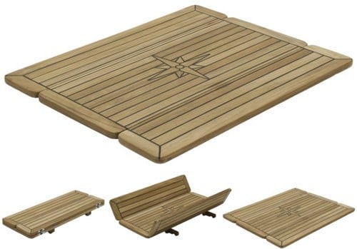 Teak tafelblad met Nautic star Wing Caulked - 34/68 x 80 cm - opklapbaar