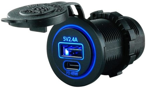 USB stopcontact 1x USB-A 2.4A en 1x USB-C PD - 45W snellader