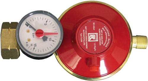 Talamex Gasdrukregelaar shell/combi 30mbar met ¼ l buitendraad - afblaasbeveiliging - manometer