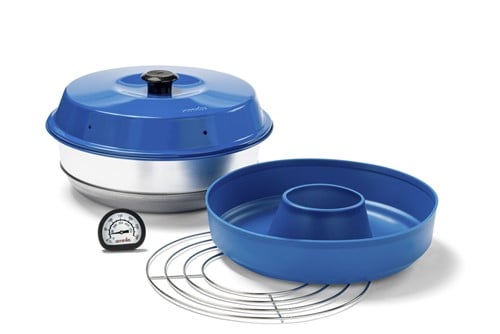 Omnia Marine kit bestaande uit: omnia oven blauw, ovenrooster, siliconen bakvorm blauw en thermometer