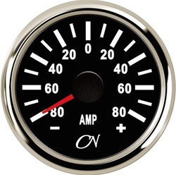 CN Amperemeter analoog -80A zwart - 52 mm - chroom rand