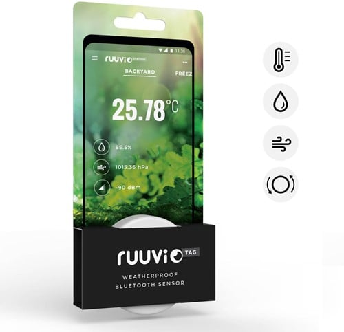 RuuviTag Bluetooth sensor 4in1 - temp, RV, barometer en beweging