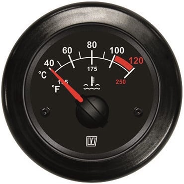 VETUS Temperatuurmeter - 12V - zwart/chroom - inbouwmaat 52 mm